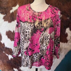 TanJay Pink and Black Leopard Print Blouse